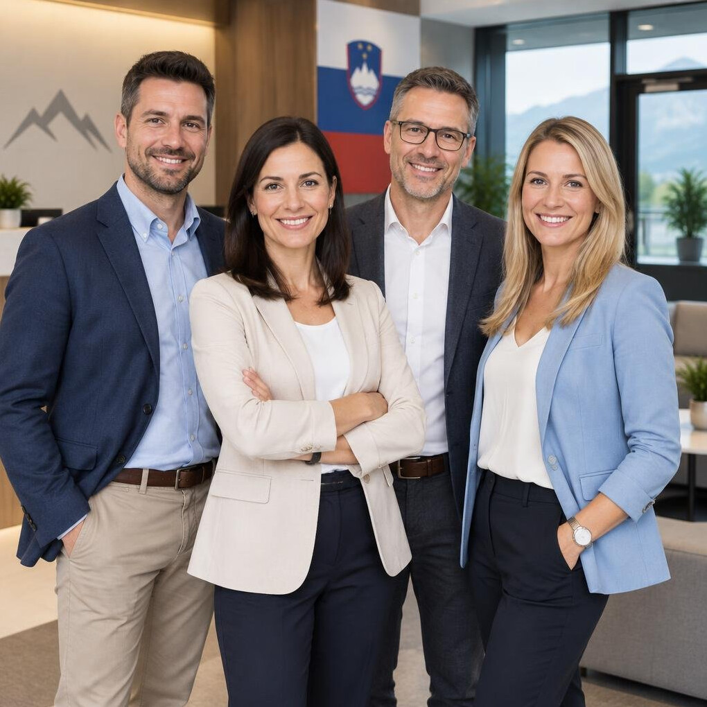 Group of four healthcare insurance advisors standing together